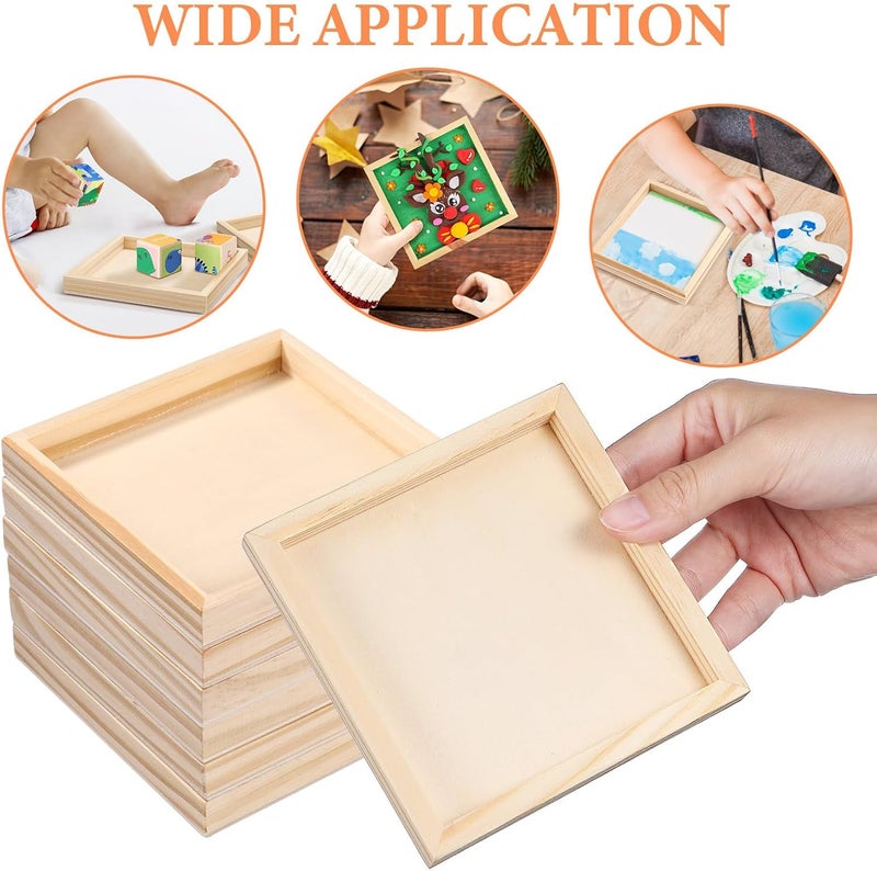TOPPERFUN 6Pcs Unfinished Wood Trays, 4. 7x4. 7in Small Montessori Tray Wooden, Square Breakfast Food Serving Boxes for Montessori Materials, Crafts to Paint Wooden Boards, Snacks Home Decor - Image 5